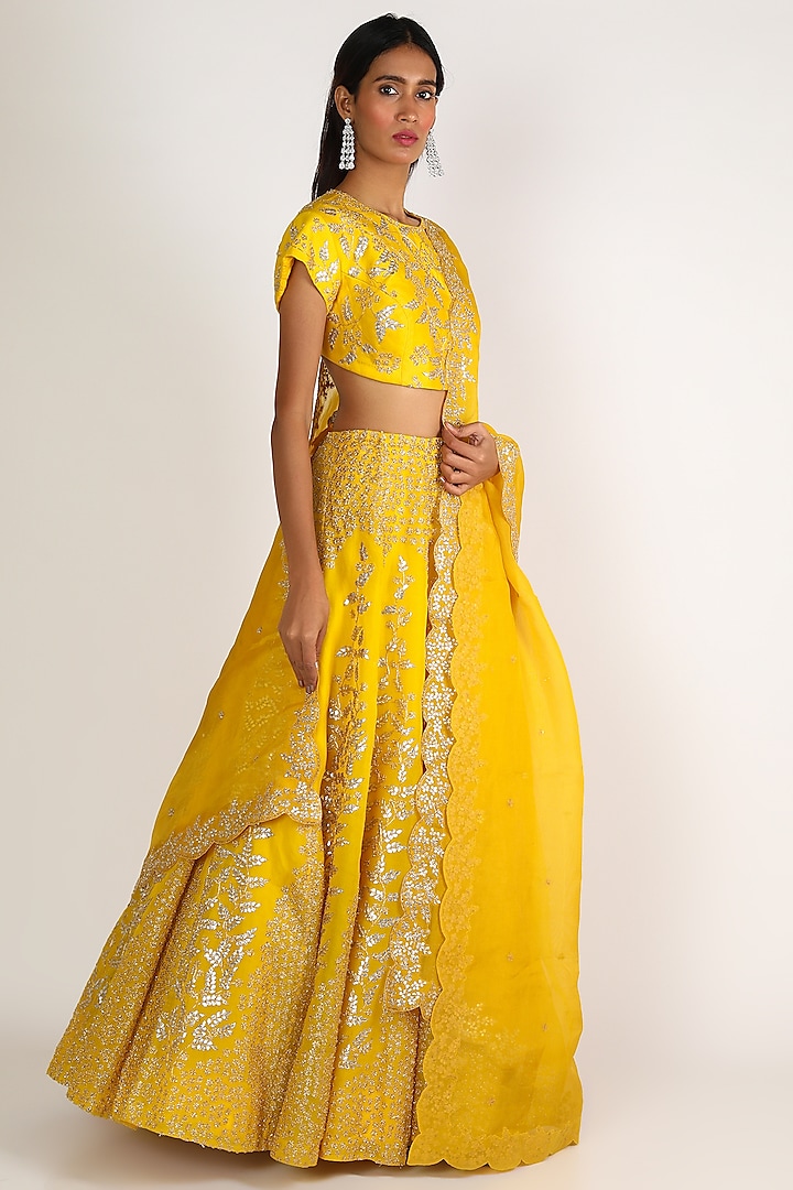 Yellow Gota Embroidered Lehenga Set by Kalighata