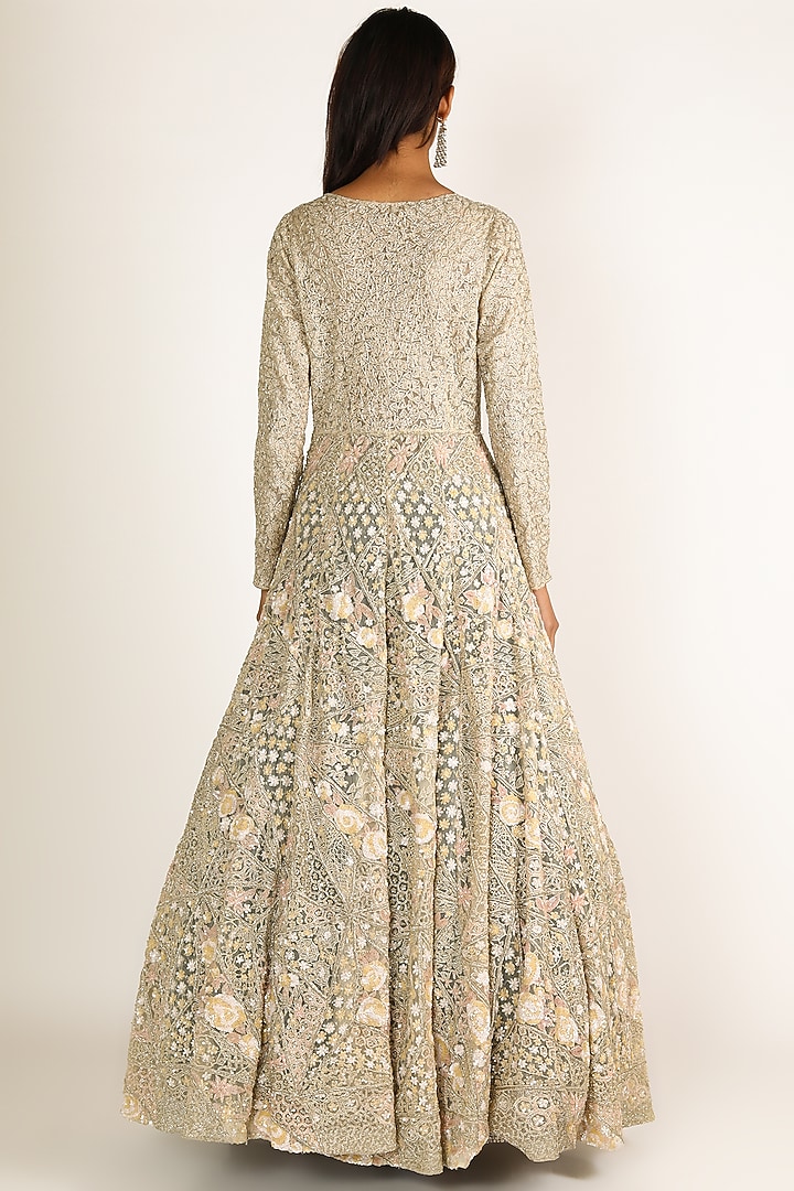 Silver Embroidered Jacket Bridal Lehenga Set by Kalighata at Pernia's Pop Up Shop