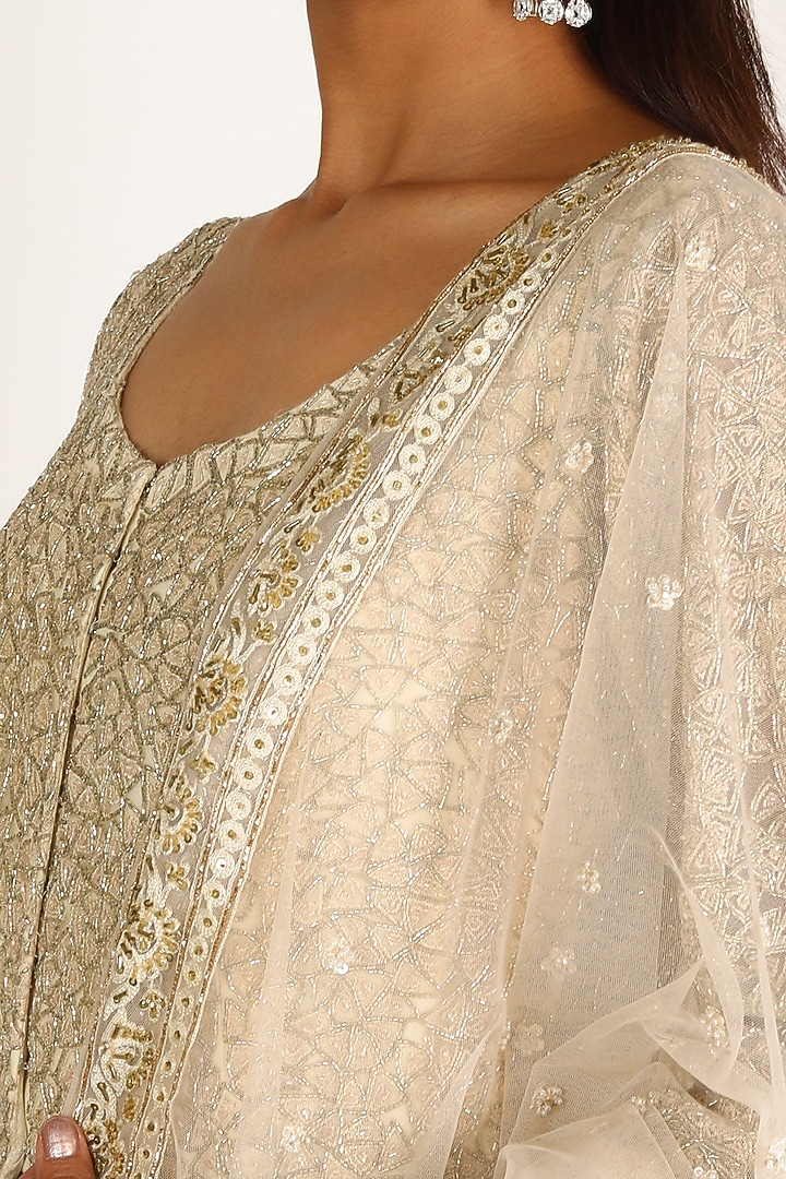 Silver Embroidered Jacket Bridal Lehenga Set by Kalighata at Pernia's Pop Up Shop