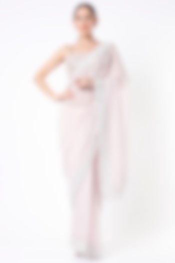 Baby Pink Organza Wedding Saree Set by Kalighata at Pernia's Pop Up Shop