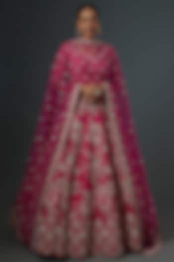 Pink Embroidered Tania Lehenga Set by Kalighata