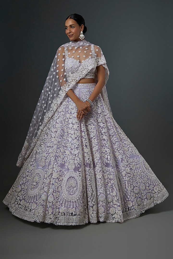 Lilac Organza Embellished Bridal Lehenga Set by Kalighata at Pernia's Pop Up Shop