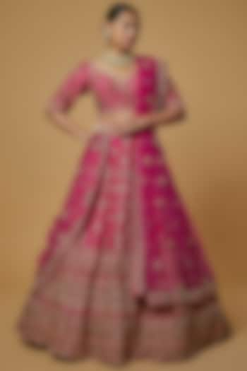 Fuchsia Embroidered Bhavna Lehenga Set by Kalighata