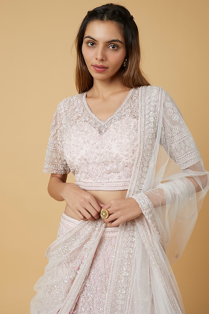 Beige Embellished Bridal Lehenga Set by Kalighata at Pernia's Pop Up Shop