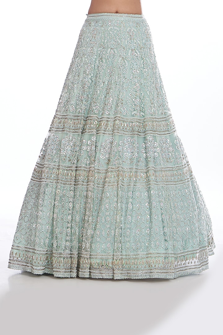 Aqua Green Net Embroidered Bridal Lehenga Set by Kalighata at Pernia's Pop Up Shop