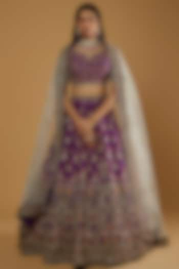 Purple Embroidered Wedding Lehenga Set by Kalighata at Pernia's Pop Up Shop