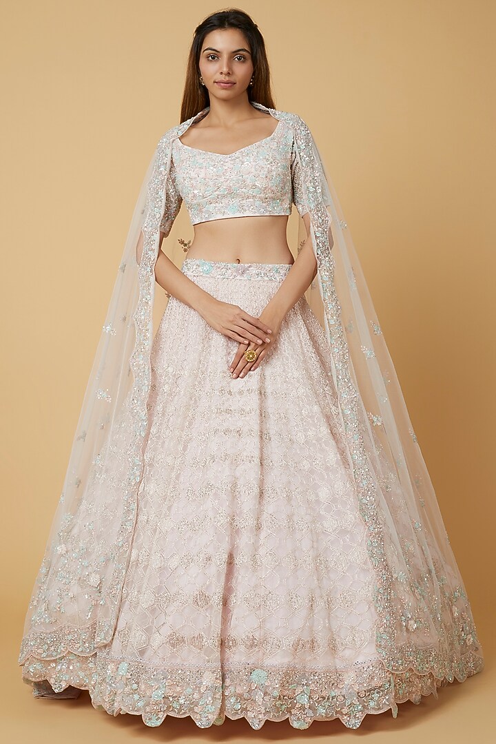 Pink Embroidered Wedding Lehenga Set by Kalighata at Pernia's Pop Up Shop