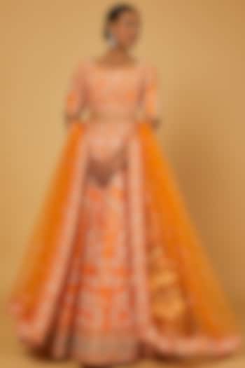 Orange Embellished Lehenga Set by Kalighata