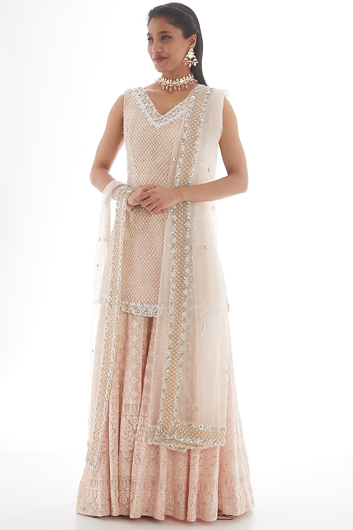 Peach Embroidered Sharara Set by Kalighata at Pernia's Pop Up Shop