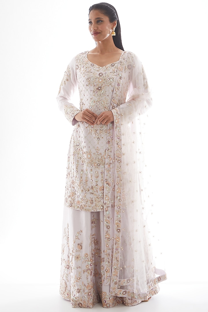 White Embroidered Bridal Sharara Set by Kalighata at Pernia's Pop Up Shop