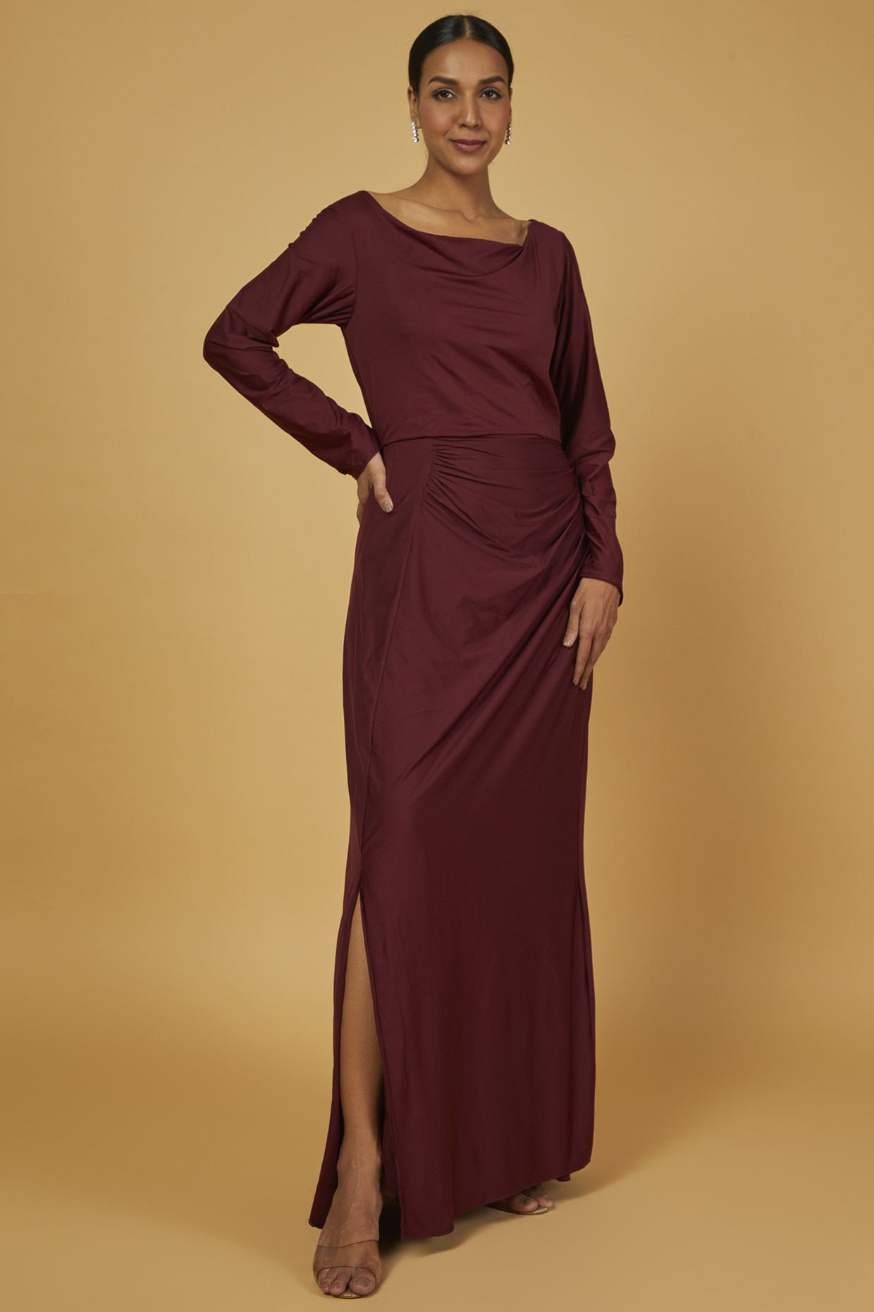 Wine Sequins Gown by Kalighata