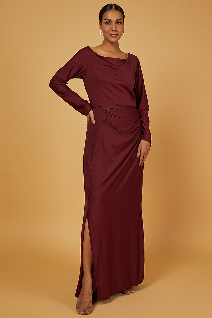 Wine Sequins Gown by Kalighata