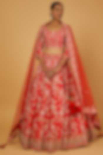 Red Embellished Lehenga Set by Kalighata