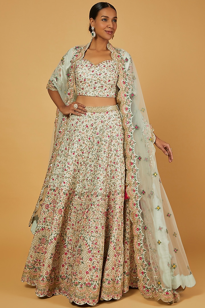 Ivory Sequined Wedding Lehenga Set by Kalighata at Pernia's Pop Up Shop
