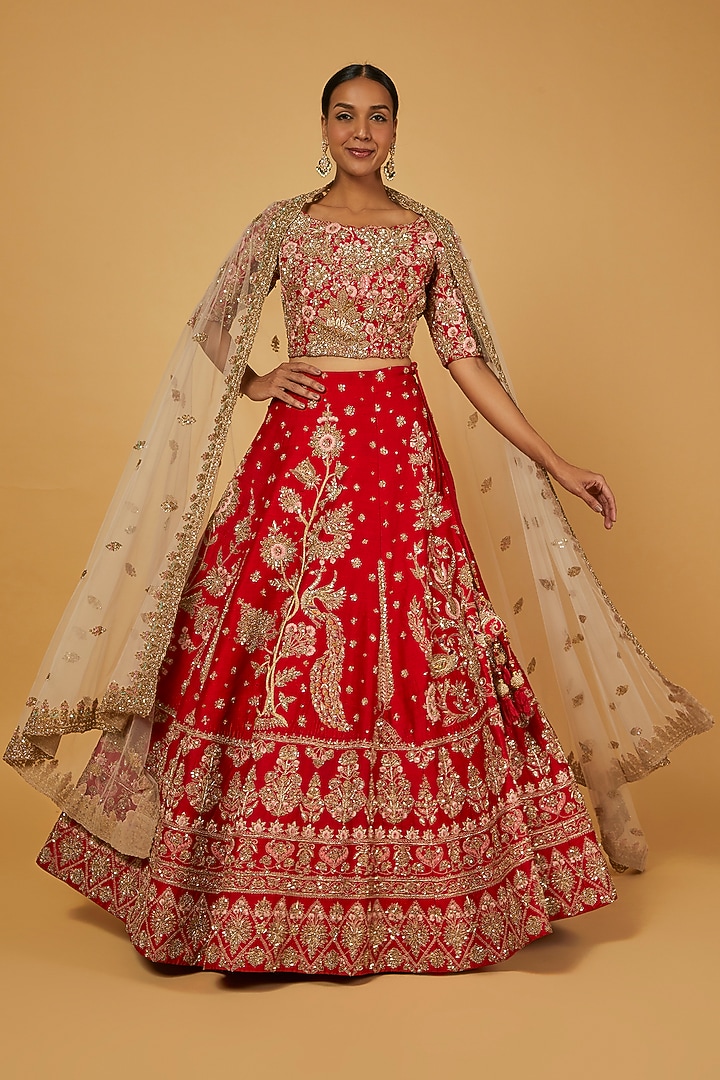 Red Embellished Wedding Lehenga Set by Kalighata at Pernia's Pop Up Shop