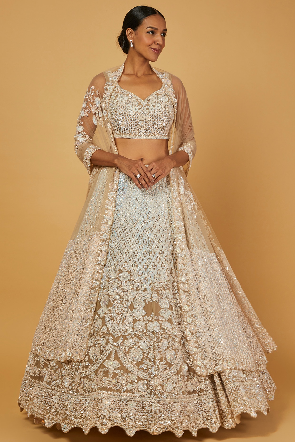 Gold Net Sequins Embellished Bridal Lehenga Set by Kalighata at Pernia s Pop Up Shop 2024