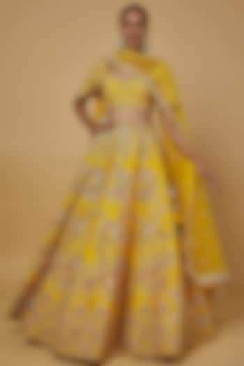 Yellow Embroidered Wedding Lehenga Set by Kalighata at Pernia's Pop Up Shop