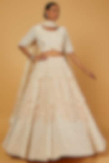 Peach Net Sequined Bridal Lehenga Set by Kalighata at Pernia's Pop Up Shop