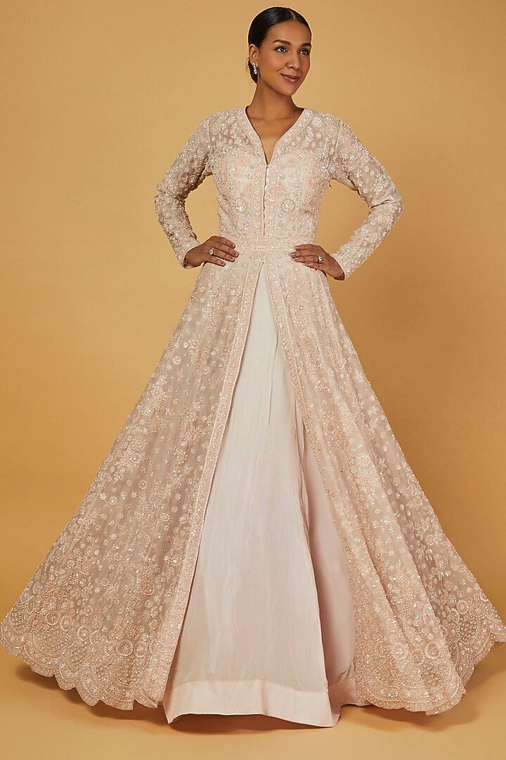 Blush Pink Embellished Gown Design by Kalighata at Pernia's Pop Up Shop