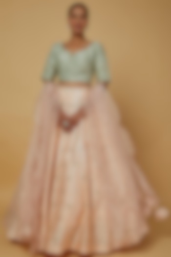 Peach Embroidered Wedding Lehenga Set by Kalighata at Pernia's Pop Up Shop