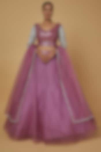 Mauve Fancy Fabric Wedding Lehenga Set by Kalighata at Pernia's Pop Up Shop