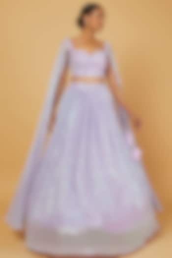 Lilac Embroidered Wedding Lehenga Set by Kalighata at Pernia's Pop Up Shop
