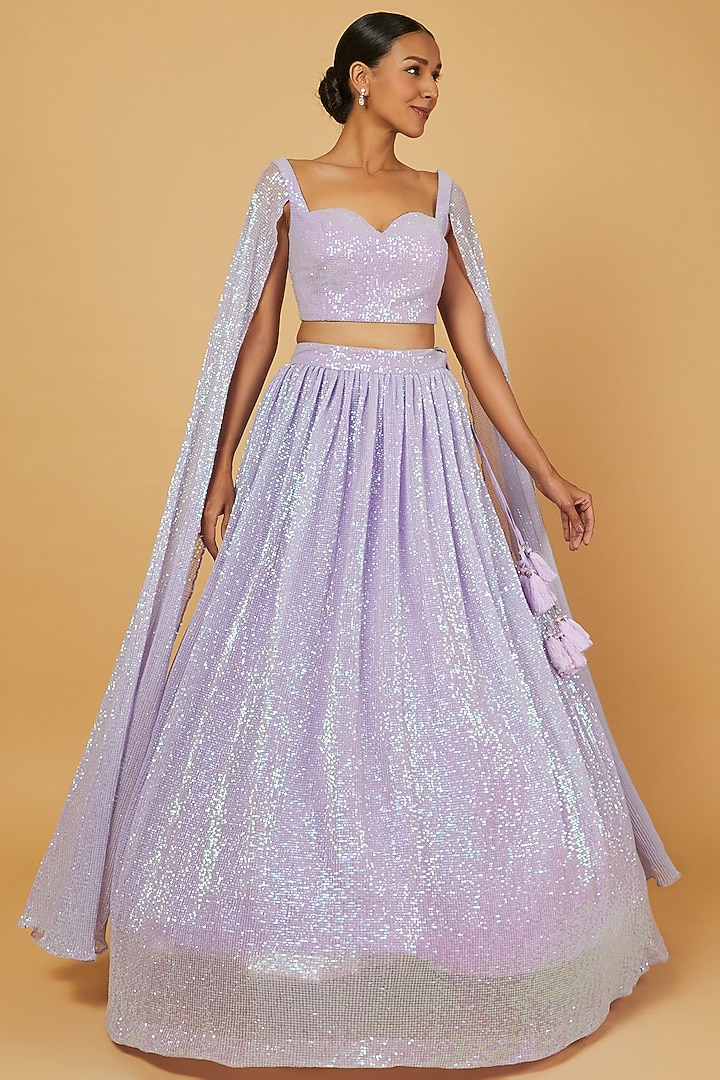 Lilac Embroidered Wedding Lehenga Set by Kalighata at Pernia's Pop Up Shop