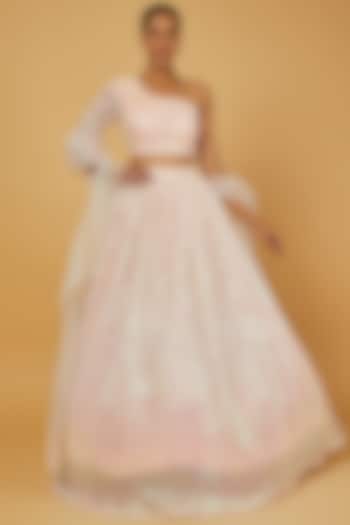 Peach Embroidered Wedding Lehenga Set by Kalighata at Pernia's Pop Up Shop