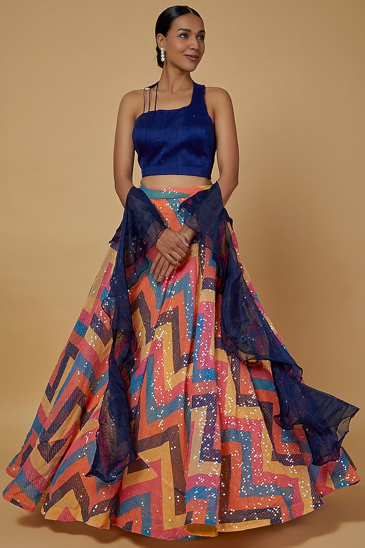 Multi-Colored Fancy Fabric Wedding Lehenga Set by Kalighata at Pernia's Pop Up Shop