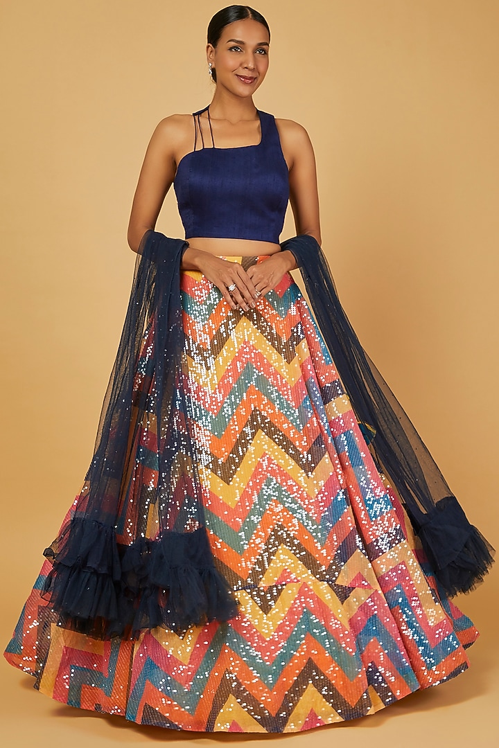 Multi-Colored Fancy Fabric Wedding Lehenga Set by Kalighata at Pernia's Pop Up Shop