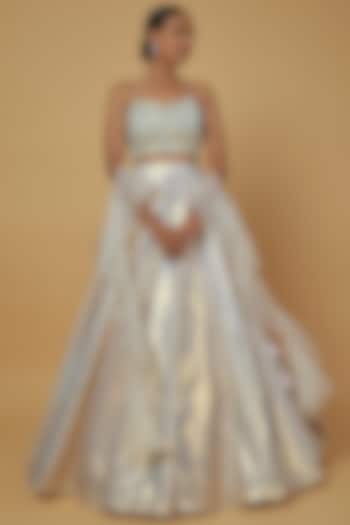 Silver Fancy Fabric Wedding Lehenga Set by Kalighata at Pernia's Pop Up Shop