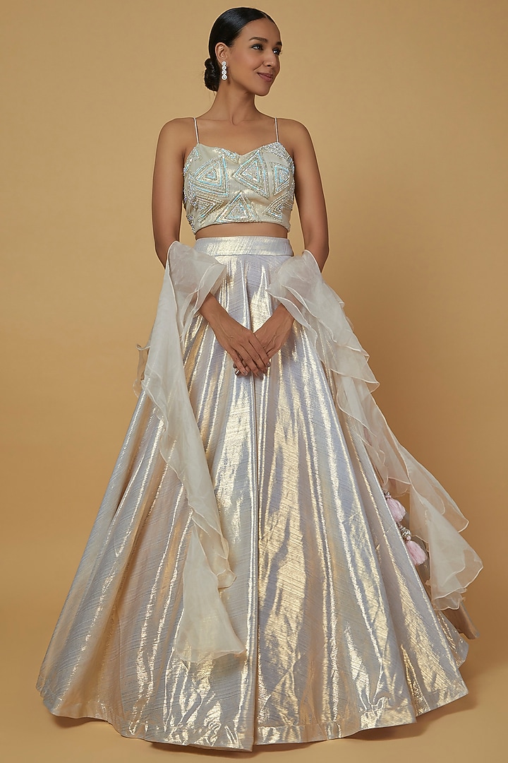 Silver Fancy Fabric Wedding Lehenga Set by Kalighata at Pernia's Pop Up Shop