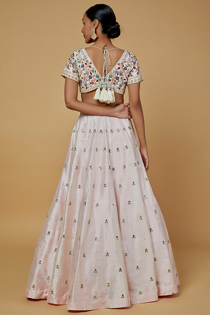 Blush Pink Embroidered Wedding Lehenga Set by Kalighata at Pernia's Pop Up Shop