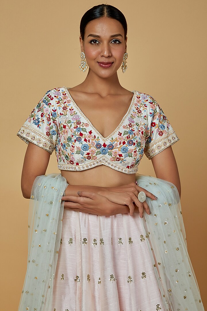 Blush Pink Embroidered Wedding Lehenga Set by Kalighata at Pernia's Pop Up Shop