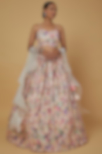 Peach Printed Wedding Lehenga Set by Kalighata at Pernia's Pop Up Shop
