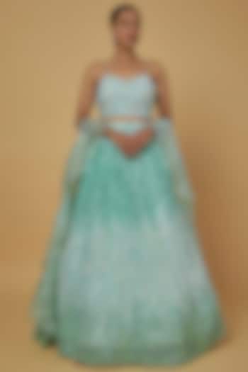 Ice Blue Embellished Wedding Lehenga Set by Kalighata at Pernia's Pop Up Shop