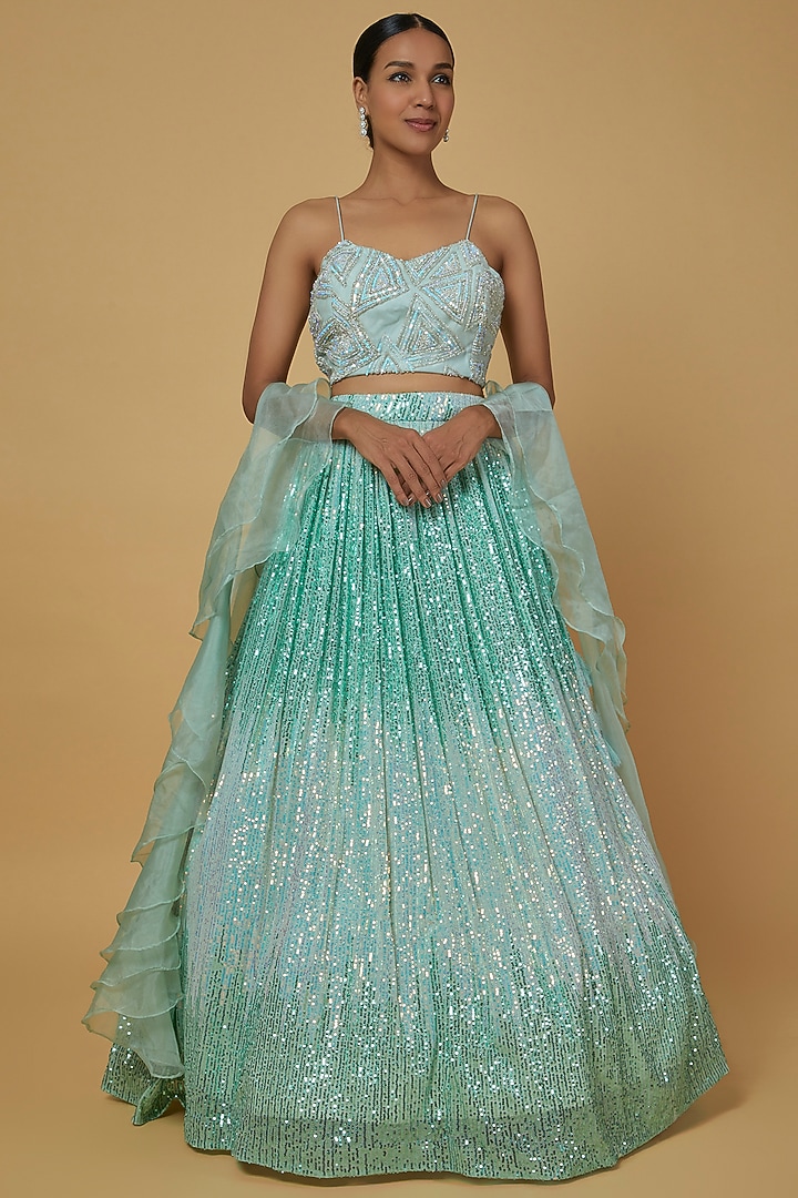Ice Blue Embellished Wedding Lehenga Set by Kalighata at Pernia's Pop Up Shop