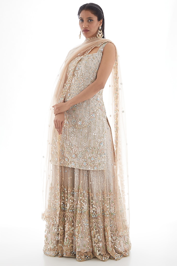 Grey Embellished Bridal Sharara Set by Kalighata at Pernia's Pop Up Shop
