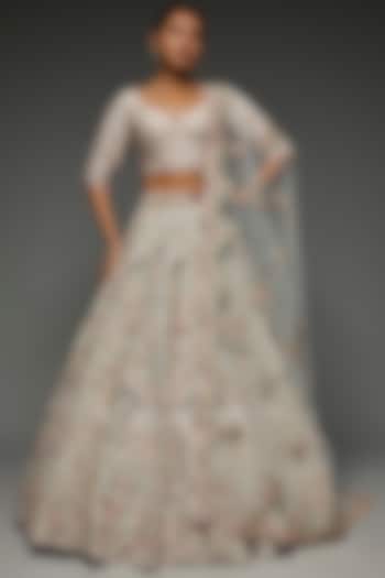 Ice Blue Raw Silk Embroidered Bridal Lehenga Set by Kalighata at Pernia's Pop Up Shop