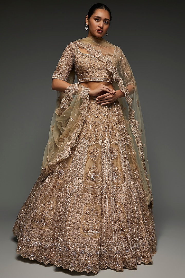 Copper Net Embellished Bridal Lehenga Set by Kalighata at Pernia's Pop Up Shop