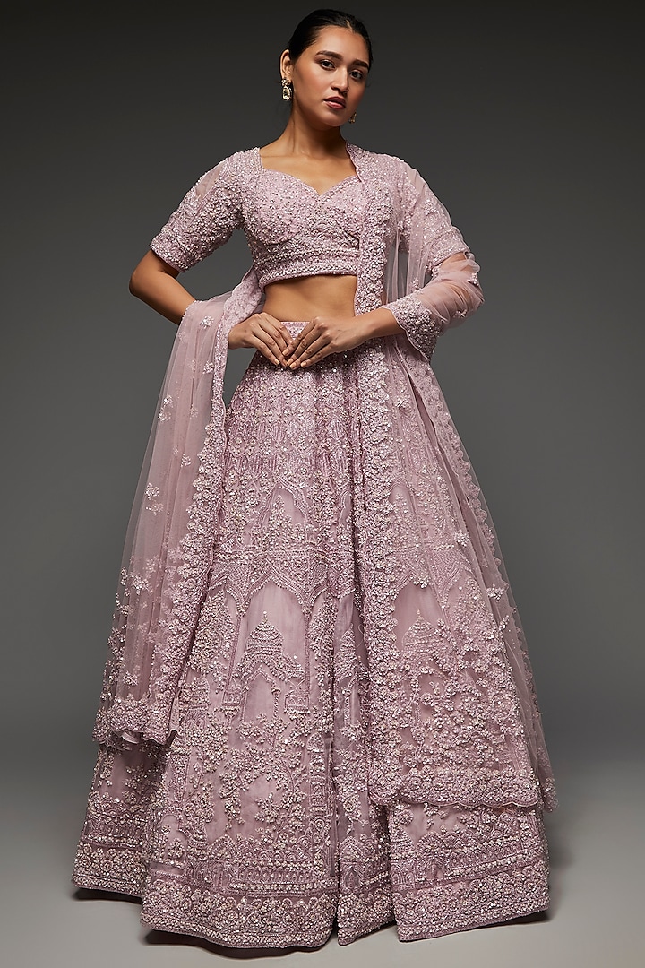 Lilac Net Embellished Bridal Lehenga Set by Kalighata at Pernia's Pop Up Shop