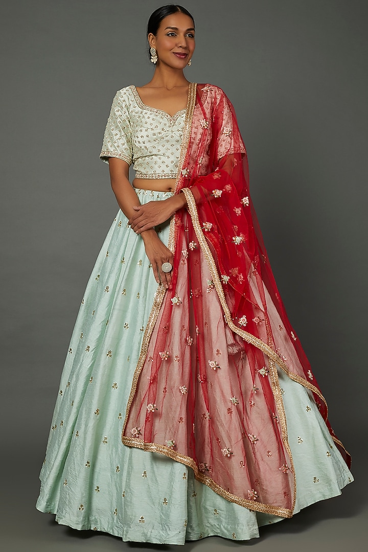 Mint Green Embellished Wedding Lehenga Set by Kalighata at Pernia's Pop Up Shop