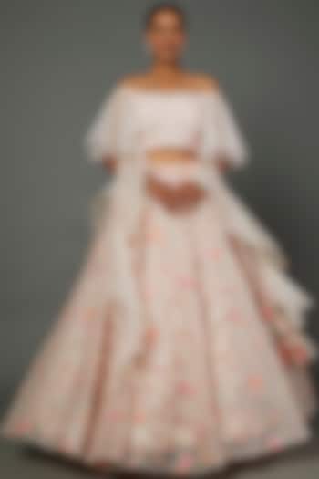 Peach Embroidered Wedding Lehenga Set by Kalighata at Pernia's Pop Up Shop