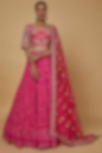Pink Embroidered Wedding Lehenga Set by Kalighata at Pernia's Pop Up Shop