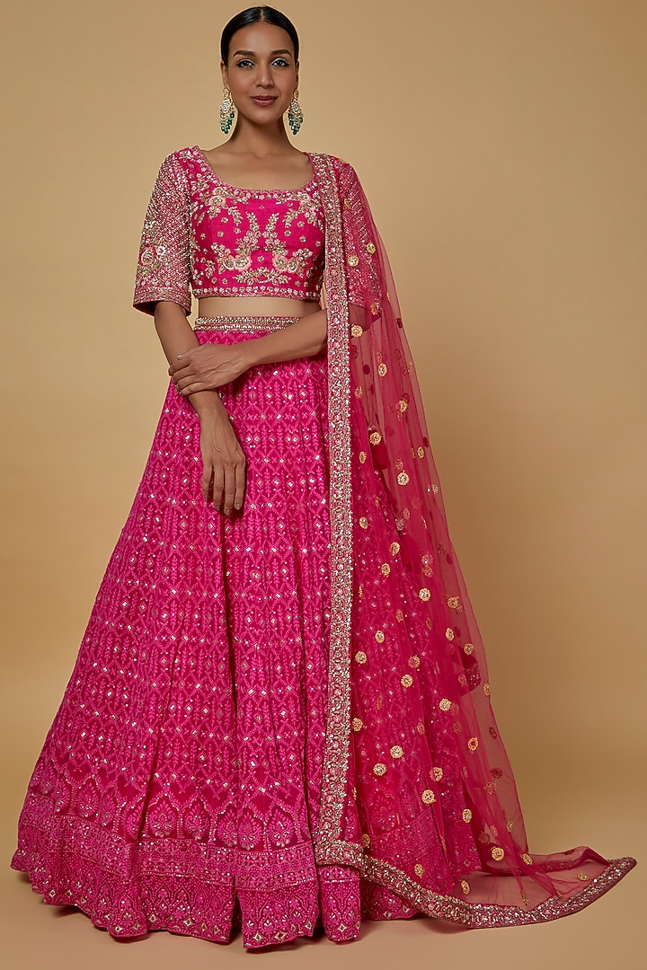 Pink Embroidered Wedding Lehenga Set by Kalighata at Pernia's Pop Up Shop