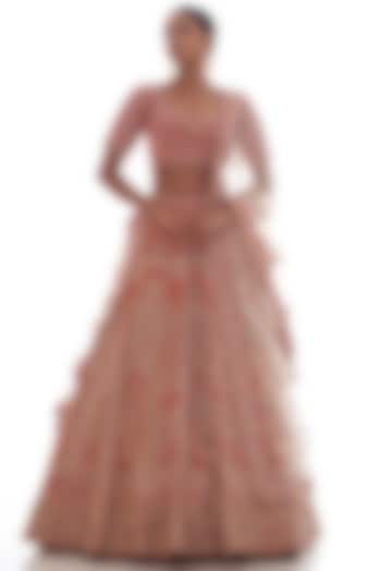 Pink Raw Silk Hand Embroidered Bridal Lehenga Set by Kalighata at Pernia's Pop Up Shop
