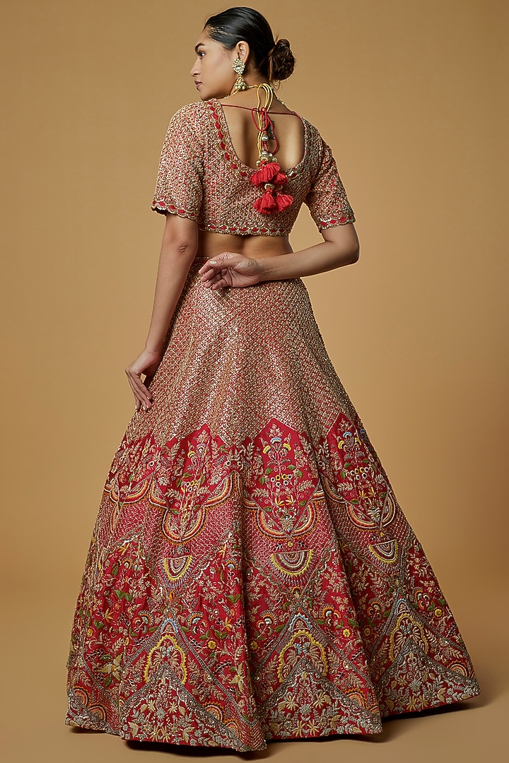 Red Embroidered Bridal Lehenga Set by Kalighata at Pernia's Pop Up Shop