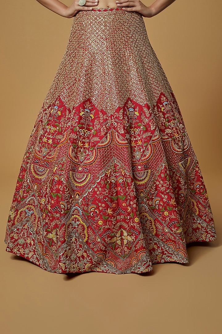 Red Embroidered Bridal Lehenga Set by Kalighata at Pernia's Pop Up Shop
