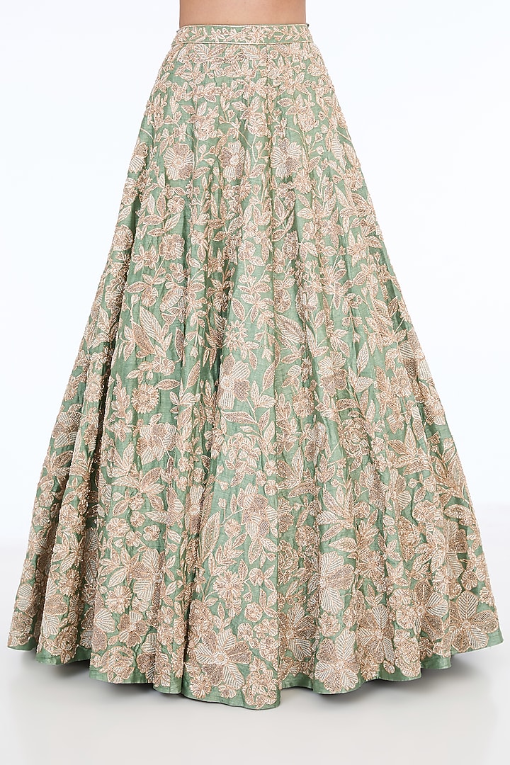 Ice Blue Raw Silk Hand Embroidered Bridal Lehenga Set by Kalighata at Pernia's Pop Up Shop