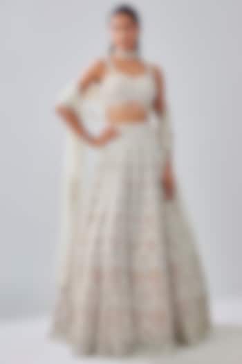 White Net Sequin & Cutdana Embroidered Bridal Lehenga Set by Kalighata at Pernia's Pop Up Shop